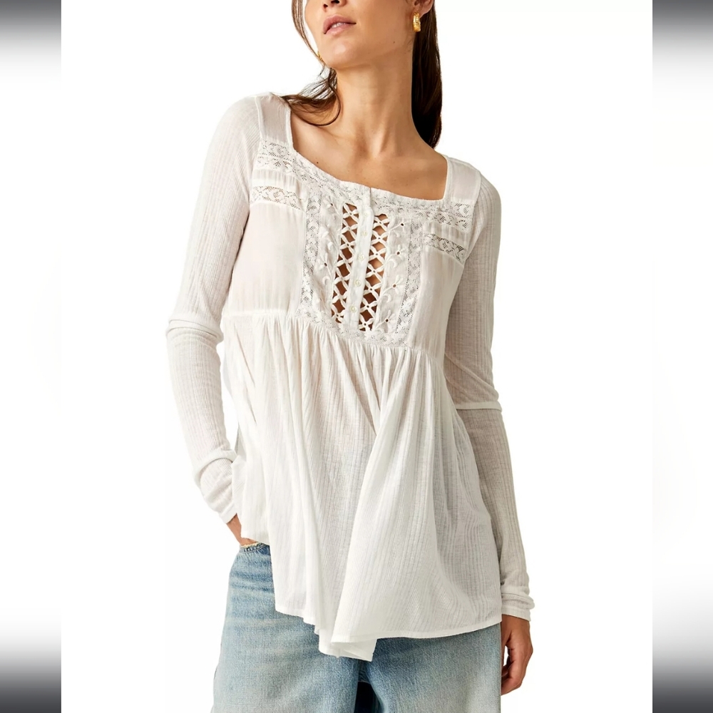 Free People Women's Pretty Please Tunic Top New in Ivory